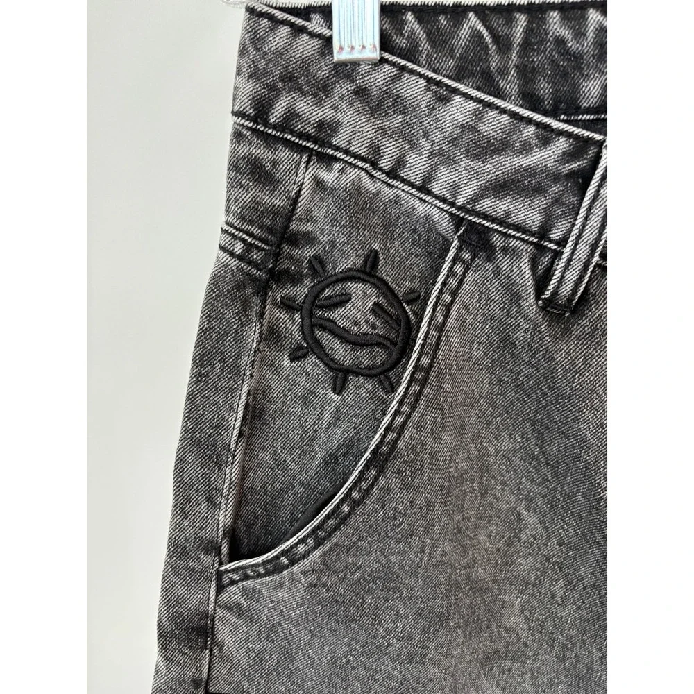Children of the Sun Acid Wash Carpenter Jeans Gray Black Double Knee Star Moon S